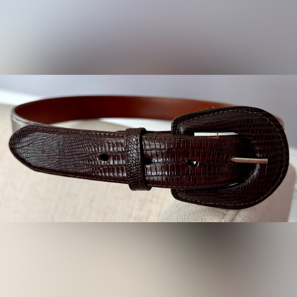 Brown Textured Animal Print Belt Size 30 Brass Buckle Adjustable